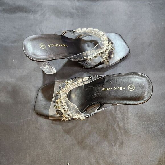 BRAND NEW OLIVER & KATE CLEAR STRAP JEWEL EMBELLISHMENTS OPEN-TOE SANDAL - Picture 8 of 14